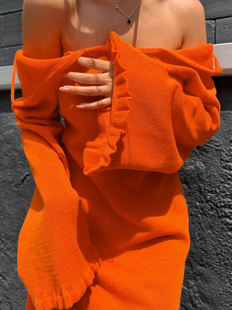 2025 Women Ins Style Sexy Backless Neck-hanging Long Sleeve Fishtail Dress Knit Beachwear Summer Swimsuit Bikini Cover-ups A2825