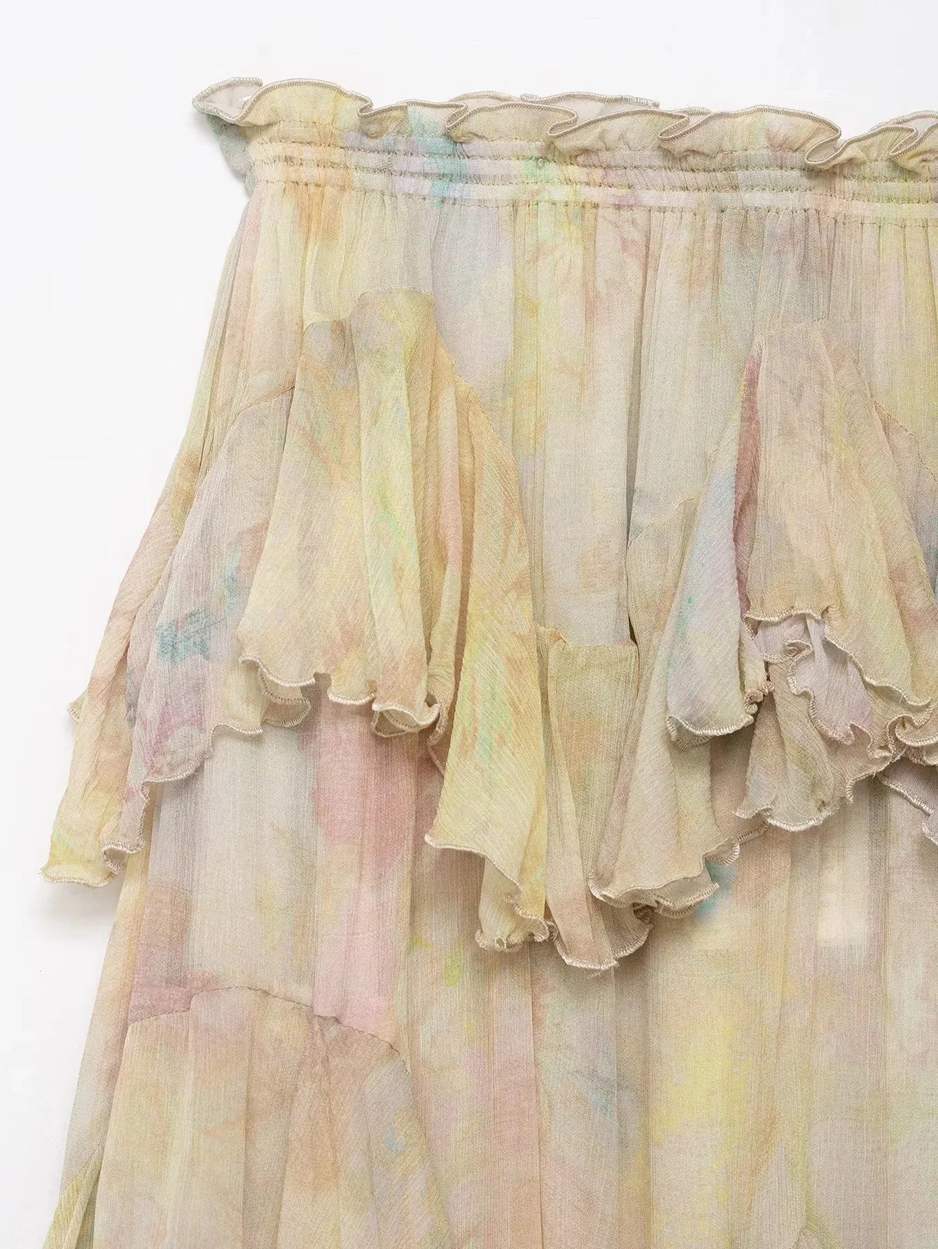 Vintage Flower Print Long Skirts Women High Waist Ruffles Chiffon Cake Skirts 2025 Autumn New Boho Chic Party Pleated Skirts