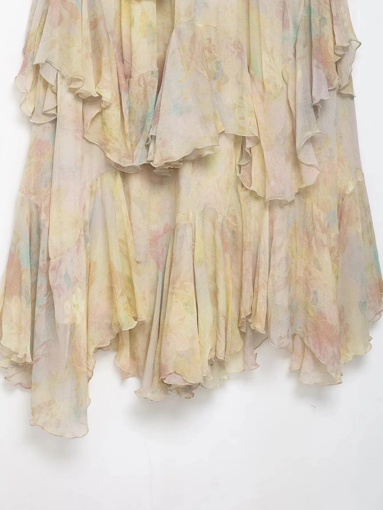 Vintage Flower Print Long Skirts Women High Waist Ruffles Chiffon Cake Skirts 2025 Autumn New Boho Chic Party Pleated Skirts