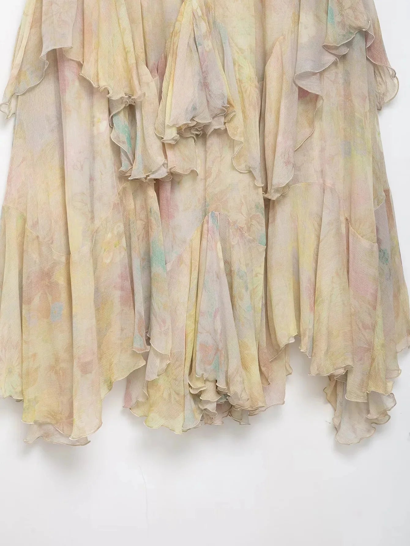 Vintage Flower Print Long Skirts Women High Waist Ruffles Chiffon Cake Skirts 2025 Autumn New Boho Chic Party Pleated Skirts