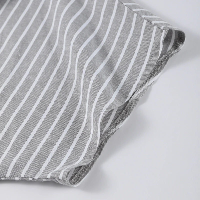 Casual Striped Lace Up Women Shorts Suits Lapel Half Sleeve Single Breasted Shirt Wide Leg Shorts 2025 Summer New Chic Lady Sets