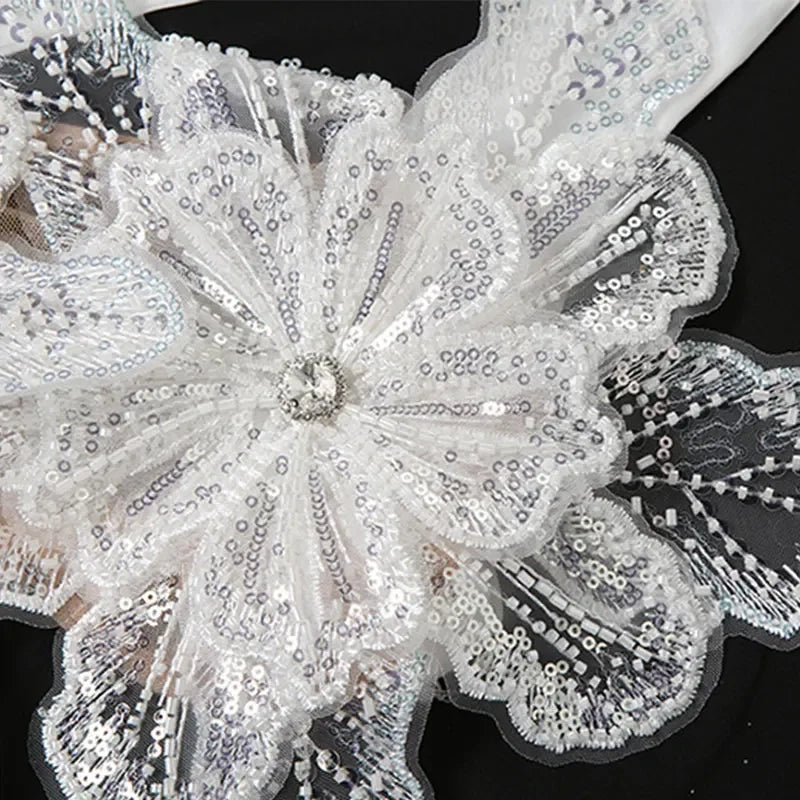 Sexy 3D Flower Vest Skirt Sets Women Slim Sequin Lace Up Crop Tops High Split Long Skirts 2025 Summer Lady Vacation Outfits