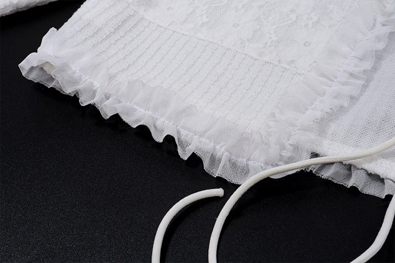 Imcute Sheer Silky Women 2 Piece Set Lace-Up Tassel Flared Sleeve Crop Top+Sexy Low-Waist Tierred Skirt Party Street Outfits