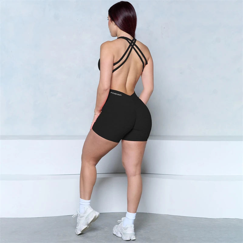 2025 BUM V-Back Scrunch Butt Romper Women Yoga Set One Piece Jumpsuit Gym Exercise Legging Fitness Workout Shorts Active Outfit