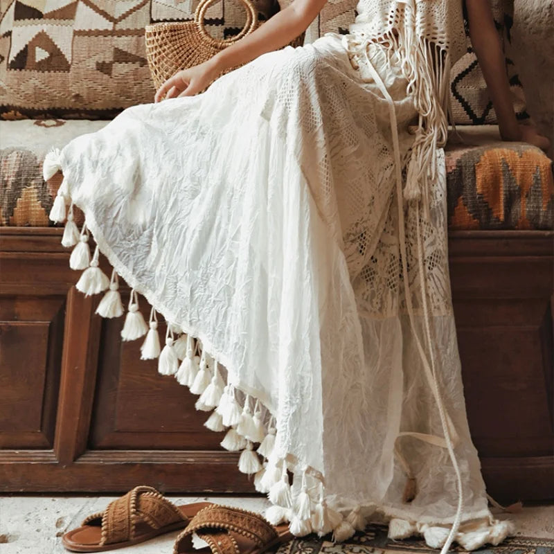 TIYIHAILEY Long Maxi Skirt for Women, Lace Tassels Skirts, High Quality, Spring, Summer, Two Way To Wear New Fashion, 2025