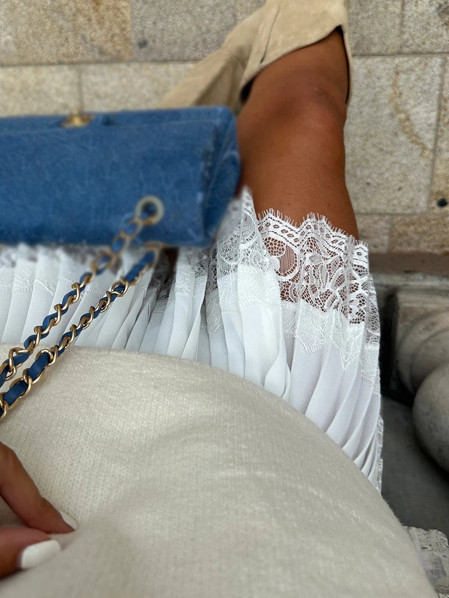 Fashion High Waist Pleated Mini Skirt Chic Ladies Lace Skirt Classic Women Vintage High Street Club Party Y2k Fairy A-line Skirt