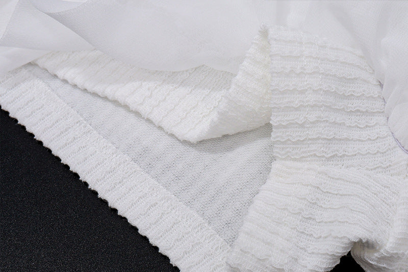 Imcute Sheer Silky Women 2 Piece Set Lace-Up Tassel Flared Sleeve Crop Top+Sexy Low-Waist Tierred Skirt Party Street Outfits